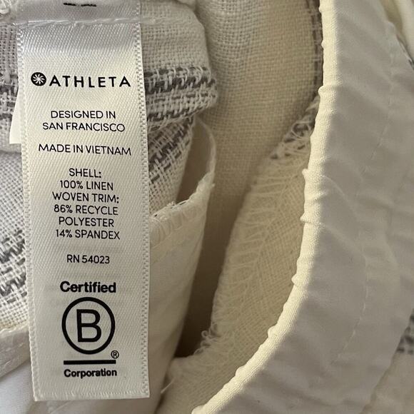 Athleta Cabo Tide Wide Leg 100% Linen Stripe Pants Size 8 White Coastal Beachy - Picture 7 of 8